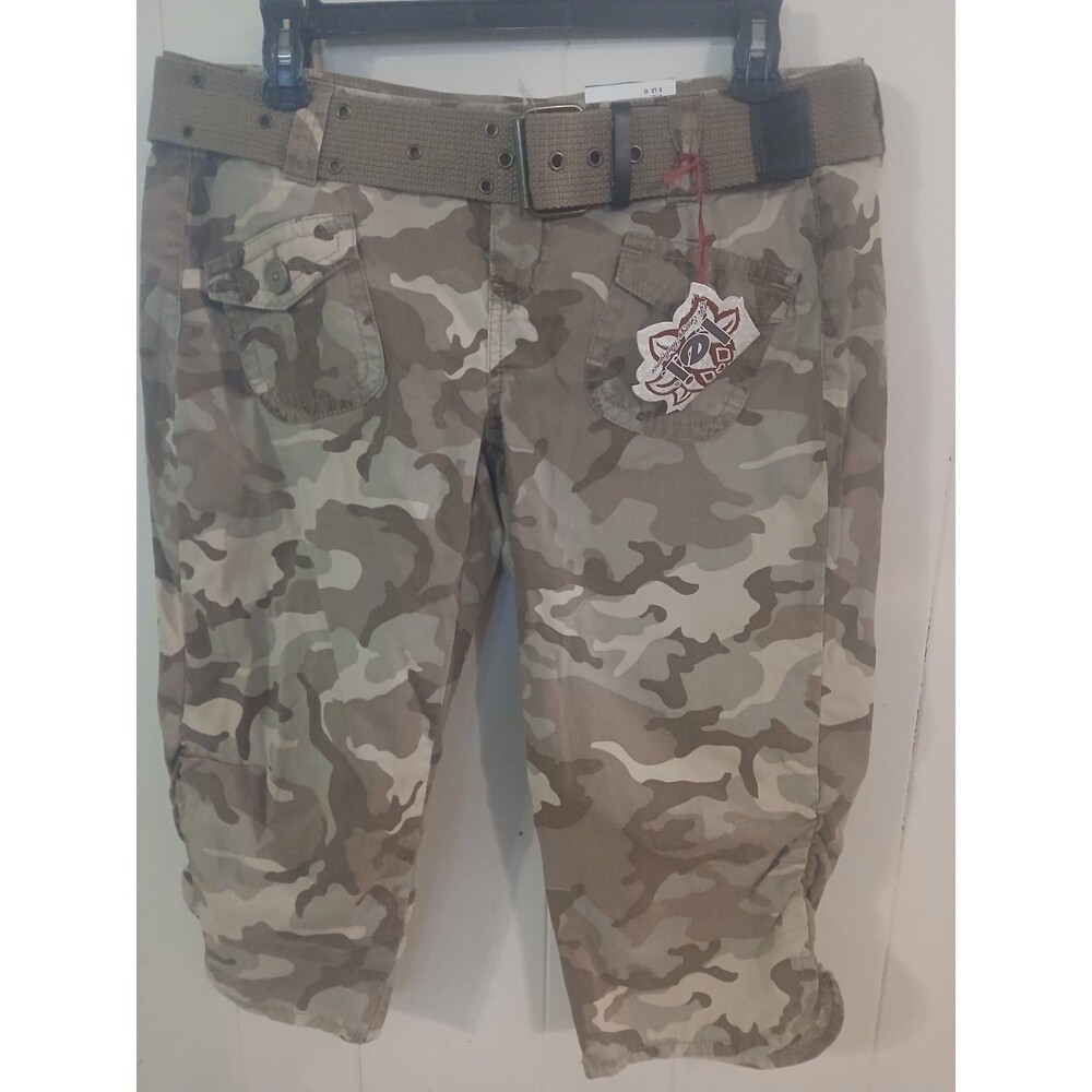 L.e.i. Camouflage Capri Pants Side Ruching Juniors Size 9 New Retro Punk Grunge